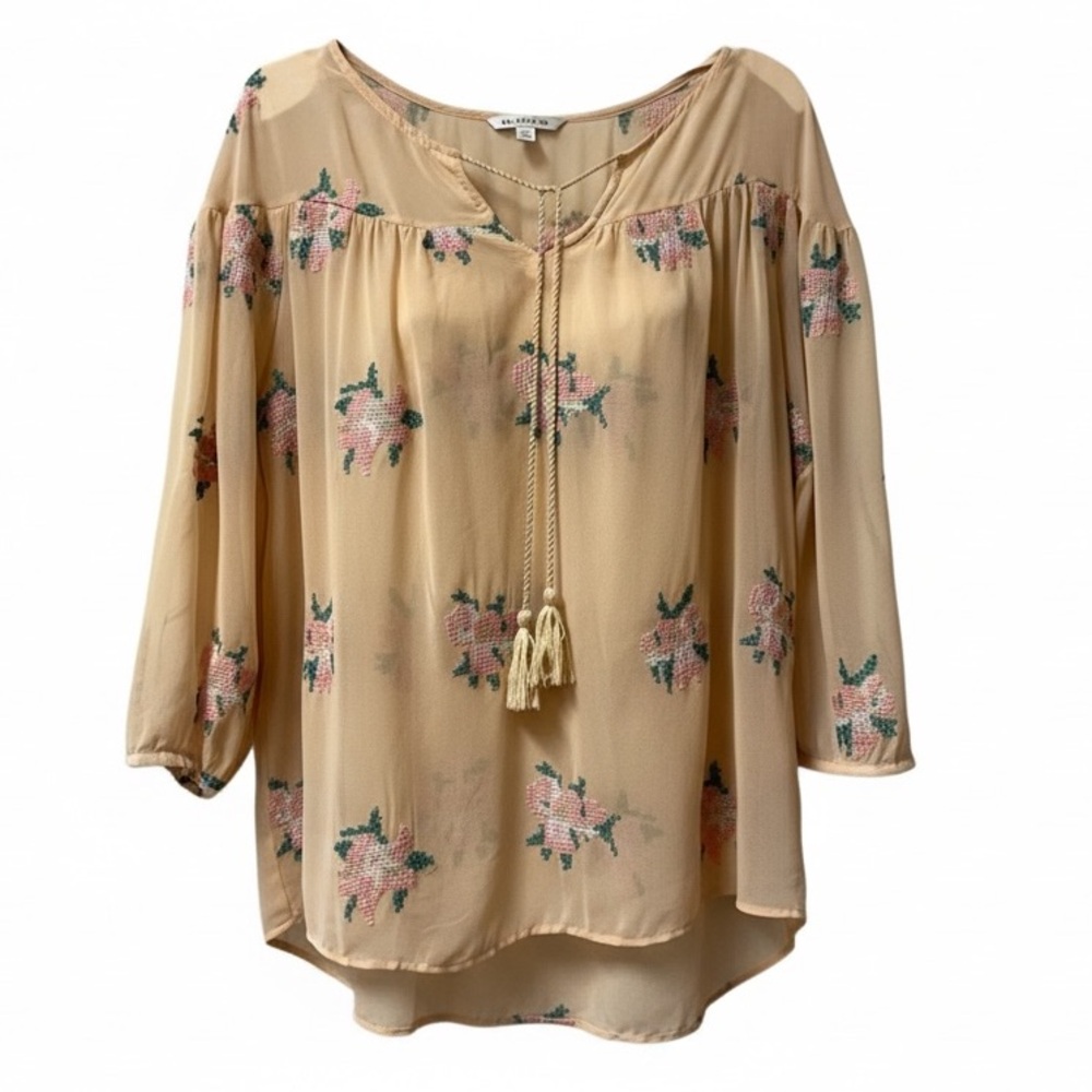 Ariat Roxanne Semi-Sheer Embroidered Orange Pink Floral Rodeo Western Blouse L